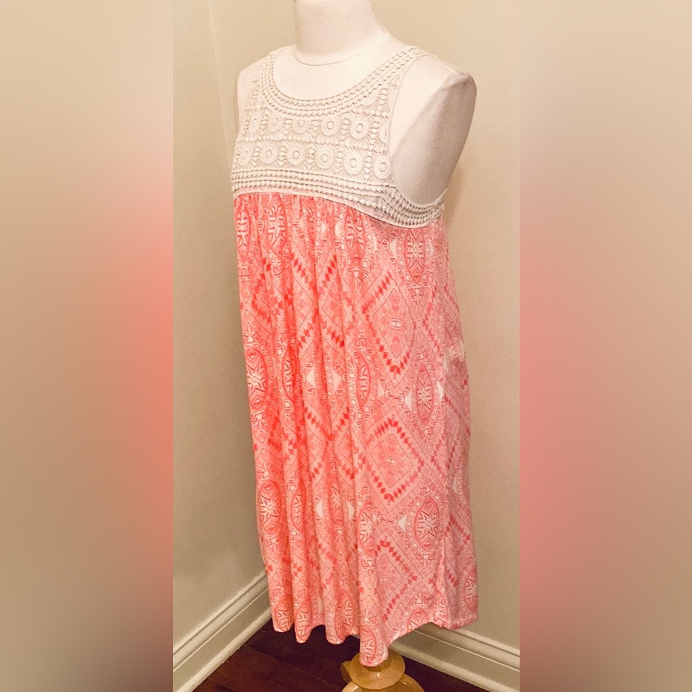 Maurices Cream Orange Crochet Geometric SZ M Boho Coastal Festival Gauzy Dress - Picture 5 of 11